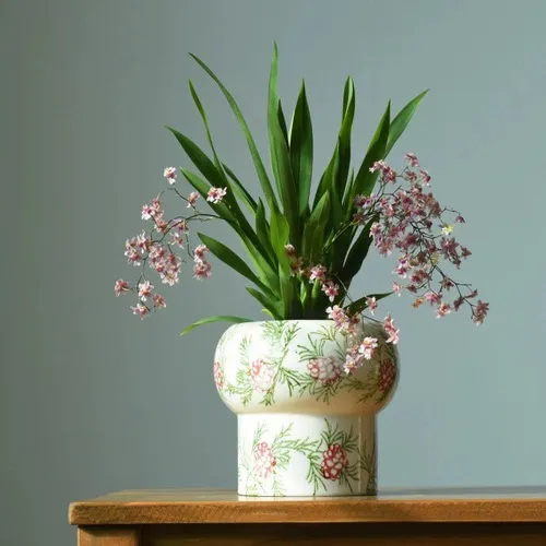 Modern Vintage Floral Ceramic Planter