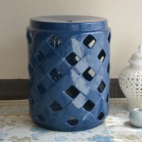 Blue Lattice Ceramic Stool