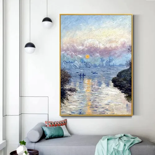 Framed Claude Monet Art Print: Sunset on the Seine at Lavacourt