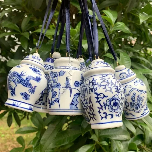 Blue & White Chinese Urn Christmas Bauble Set of 5