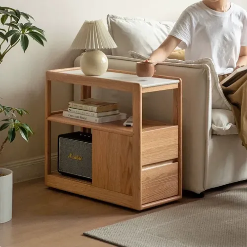 Halen Solid Oak Mobile Side Table