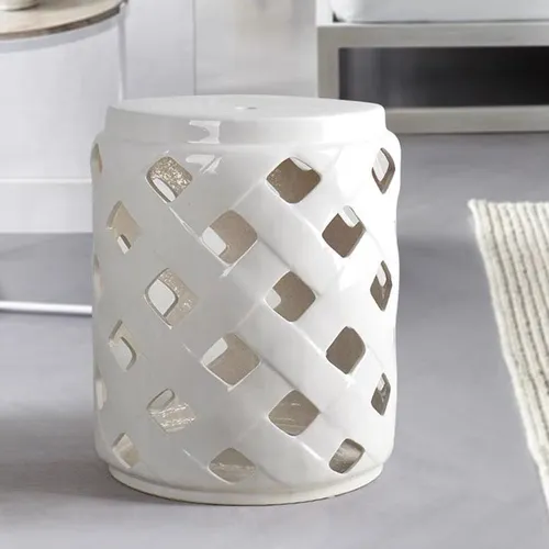 White Lattice Ceramic Stool