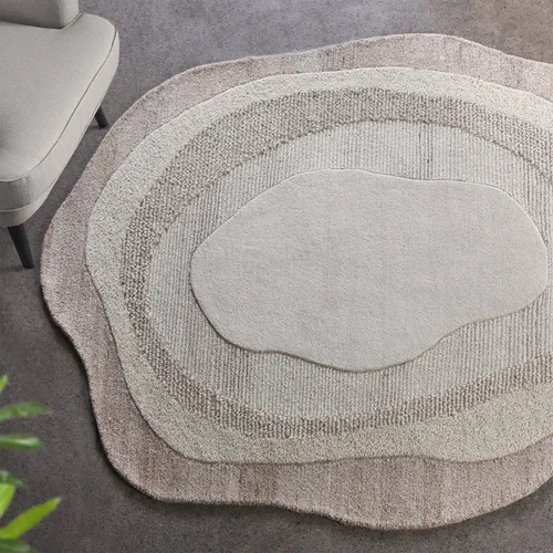 Stone Organic Shaped Cream Wool Rug