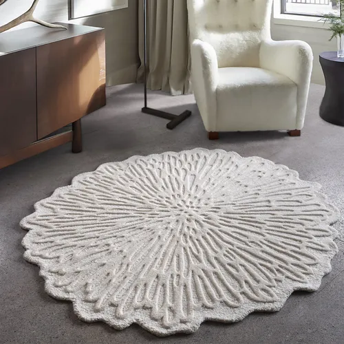 Solenne Textured Ivory Round Wool Rug